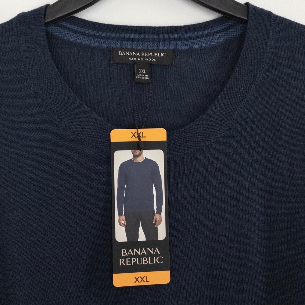 Banana Republic Merino Wool Sweater Men's XXL Navy Crew Neck Lightweight NWT - Picture 4 of 7